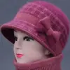 Chapéu de pescador de tricô espesso feminino para mulheres de meia-idade e idosas, outono e inverno, com aba larga, forrado com fleece para aquecimento, adequado para avós