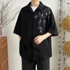 Camisa Guofeng de manga corta con botones chinos para hombre, marca de moda, vintage, verde bambú, bordada, talla grande, holgada, de media manga.