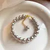Pulsera de Perlas de Vidrio Realmente Muchas Gris Cáñamo Diseño de Nicho Pulsera Elegante Celebridad de Internet Simple Joyería de Mano de Perlas de Vidrio