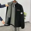 Casaco de Lã Acolchoado Norueguês Espesso Quente Camada Dupla de Algodão Casaco Jaqueta Grossa Gola Resistente ao Frio Múltiplos Bolsos Tamanho Grande