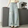 Pantalones Largos Bordados Estilo Retro Americano para Niñas 2026 Nuevas Llegadas de Otoño Niños Medianos y Grandes Pantalones de Pierna Ancha Pantalones de Pierna Recta Jeans para Niños