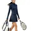 Camiseta de Manga Larga de Malla con Cuello Cruzado y Media Cremallera para Tenis y Fitness para Mujer Falda Deportiva Plisada de Cintura Alta Ropa de Golf y Fitness