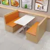 Conjunto de Mesa e Cadeiras para Refeições Rápidas em Laje de Rocha e Madeira Maciça para Lanchonetes, Restaurantes, Padarias, Lojas de Chá com Leite e Restaurantes de Hot Pot Picante; Combinação de Mesa e Cadeiras para Restaurante com Booth