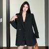 Chaqueta de Traje Holgada de Alta Gama para Mujer Primavera y Otoño 2025 Nuevo Estilo Británico Slim Elegante Traje Pequeño Negro Spandex