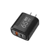 Cargador de CA Pequeño con Patrón Diagonal de 65W Carga Rápida Pd20W Adaptador de Corriente de 5V2A12W 1 USB + Pd Cabezal de Carga para Teléfono Móvil