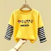 Nueva Camiseta Base de Otoño para Niños 2026, Camiseta de Manga Larga para Niñas, Falso Dos Piezas, Algodón Puro, Top Súper Elegante para Niños Mayores