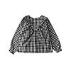 Bargain de liquidaciónTop a cuadros con volantes para niños Camiseta de manga larga de algodón puro a cuadros clásico blanco y negro con encaje para niños