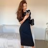 Vestido de Mujer Transfronterizo 2026 Verano Nuevo Estilo Ol Profesional Elegante Cuello Redondo Mangas Abullonadas Cintura Ceñida Longitud Media Bodycon