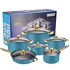Juego de Utensilios de Cocina Antiadherentes Coloridos de Acero Inoxidable para Exportación 12 Piezas con Mangos Chapados en Oro, Olla para Sopa, Juego de Sartenes, Utensilios de Cocina, Vaporera