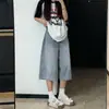 Jeans de três quartos estilo americano com perna larga para mulheres, shorts soltos de verão para tipos de corpo pera, calças retas emagrecedoras plus size para mulheres plus size