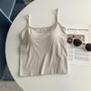 Camisola sin mangas de Modal Gris con Almohadillas en el Pecho para Mujer, Adecuada para Usar como Prenda Exterior o Capa Base, Hermoso Diseño en la Espalda, Nuevo Top de Verano 2025