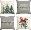 Funda de Almohada Navideña Nueva Coche Pino Copo de Nieve Bola de Navidad Estampado de Lino Decoración de Habitación Cojín de Sofá