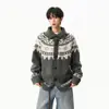 Abrigo Jersey con Botones de Cuerno Estilo Fair Isle para Hombres y Mujeres Diseño Otoñal Bloque de Color Cardigan Chaqueta de Punto Engrosada