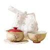 Taza Cerámica Portátil Azul y Blanco Rojo Firestone de Preparación Rápida, Juego de Té de Viaje de Lujo para una Persona Sueño de Flor de Cerezo con Bolsa de Transporte