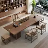 Conjunto de Mesa de Chá e Cadeiras em Madeira Maciça Estilo Wabi-sabi para Casa, Mesa Longa Simples Moderna, Mesa de Chá para Recepção de Negociação em Madeira Natural Retrô