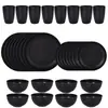 Juego Transfronterizo de Platos, Tazones y Vasos de Paja de Trigo y PP para el Hogar, Set de Vajilla Negro Espeso de 16 Piezas