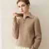 Suéter 100% cachemira pura, nuevo estilo otoño e invierno 2026, camiseta básica de color liso con cuello grande para mujer, elegante suéter con media cremallera