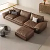 Sofá de cuero genuino, estilo retro minimalista italiano, adecuado para salas de estar y oficinas modernas, con un diseño de líneas rectas y tapicería en forma de nube