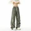 Calça Paracaidista Veludo Camuflado Tie-Dye Masculina Outono Reta Solta Americana Perna Larga Calça Cargo Calça Casual Novo Estilo