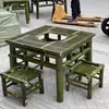Mesa para Preparar Té, Silla de Bambú, Silla con Respaldo, Estilo Retro Antiguo de Patio, Muebles de Bambú Hechos a Mano, Juego de Mesa y Taburetes de Bambú