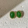 Pendientes ovalados blancos y verdes estilo palacio vintage para mujer, diseño de estilo Hong Kong, exagerados, elegantes y a la moda.