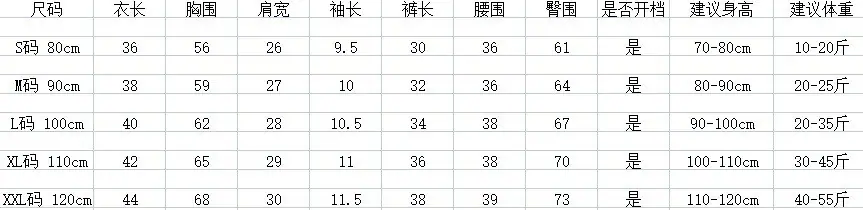 通用5码短袖套装尺码表 (2)