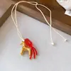 Collar Colgante Borla Caballo Año Zodiacal Vintage Versátil Cadena para Suéter Diseño de Nicho para Mujeres