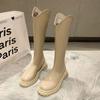 Botas com Forro de Lã Femininas Lançamento Inverno Botas Martin Botas de Cano Alto Versáteis Zíper Traseiro Botas Finas Botas de Cano Alto