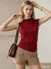 2026 Verão Novo Moda Fashionável Feminina para o Trabalho Gola Meia-Alta Design Irregular Stretch Emagrecedor Camiseta Top