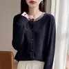 Cárdigan de punto para mujer, color bloque de oso de miel, diseño de cuello redondo, manga larga, nuevo estilo, prenda exterior de lentejuelas para primavera y otoño