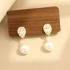 Elegantes Pendientes de Novia Sin Perforaciones, Pendientes Colgantes de Perla, Pendientes Geométricos con Piedras Incrustadas Doradas y Plateadas para Mujer