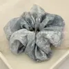 Goma para el pelo de tela con purpurina fina impresa estilo coreano con artesanía tie-dye, Lazo para el pelo moderno, Accesorio para el pelo versátil y elegante