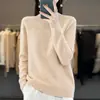 Tricô Cruzado Outono Inverno Feminino Exquisito Suéter com Strass Hot-Fix Solto Emagrecedor Gola Meia-Alta Manga Longa Versátil Camada Base Roupa Íntima Quente