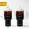 Taza Rompehielos de Vidrio de Borosilicato Alto con Asa Taza con Popote Gran Capacidad Alto Valor para Chicas con Tapa Taza de Café para Oficina