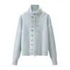 Cardigan de malha com gola alta, zíper e botões múltiplos, moda casual versátil de outono para mulheres, importado do AliExpress