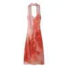 Comércio Exterior Amazon Transfronteiriço Roupas Femininas Verão 2025 Novo Estilo Design de Gola Halter Caimento Justo Costas Abertas Vestido com Cor Degradê