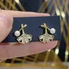 Pendientes de Plata 925 con Piedra Ojo de Gato Hoja de Ginkgo para Mujer Diseño de Nicho Pendientes de Perla Lujo Ligero Elegantes Pendientes de Gama Alta