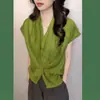 Camisa de Manga Corta con Cuello en V Estilo Francés Talla Grande para Mujer, Nuevo Modelo Verano 2026, Top Único y Hermoso que Ceñe la Cintura Adelgazante para Mujeres con Curvas