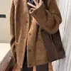 2026 Abrigo de Lana Vintage con Cuello en V Color Marrón Melard para Mujer Otoño e Invierno Abrigo de Lana Casual de Gama Alta