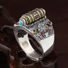 Anillo de Seis Caracteres de Palabras Verdaderas para Hombre Personalidad Trendy Retro Anillo Individual Giratorio Retro Anillo de Personalidad Tendencia