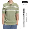Camisa Polo de Punto de Seda Helada Estilo Old Money para Hombre, Textura Waffle de Verano, Cuello Campana, Camiseta Casual de Alta Gama para Hombre