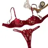 Encaje Bordado Francés Conjunto de Lencería Ultradelgado para Mujer Sexy Pecho Grande Apariencia Pequeña Sujetador Push-up Tanga Multicolor Venta al por Mayor