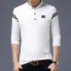 Camiseta de algodón de manga larga para hombre cuello liso color sólido joven y de mediana edad coreana ajuste slim camiseta interior ropa de otoño guapa venta al por mayor para hombre