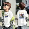 Camiseta de Manga Larga para Niños Primavera y Otoño 2026 Nueva 100% Algodón Infantil Cuello Redondo Elegante Falso Dos Piezas Casual para Niños Mayores