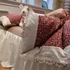 Conjunto de Quatro Peças em Gaze Ruffled Floral Renda Retrô Francesa de Kapok Amigável à Pele Estilo Saia de Cama Lençol Ultra-Macio e Capa de Edredom