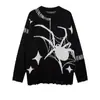 Suéter Desgastado de Punto con Diseño Personalizado de Araña Retro Oscuro para Hombre, Jersey Moderno Holgado de Manga Larga