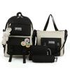Mochila Escolar de Lona Weiyu Pie de Venta Caliente Estilo Coreano Moda Harajuku para Estudiantes de Secundaria Mochila de Cuatro Piezas