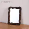 Espejo de pared redondo estilo francés con efecto de ondas de agua para dormitorio del hogar, espejo decorativo de forma irregular para tocador montado en la pared, espejo de maquillaje, madera maciza