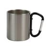 Taza para beber de acero inoxidable con mosquetón de transferencia de calor, taza para beber de doble capa antiquemaduras, taza de café con asa de mosquetón para exteriores