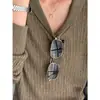 Suéter de Punto de Manga Larga Color Marrón Té con Cuello de Canalé Estilo Old Money para Mujer, Otoño, Impresionante y Holgado Adelgazante
